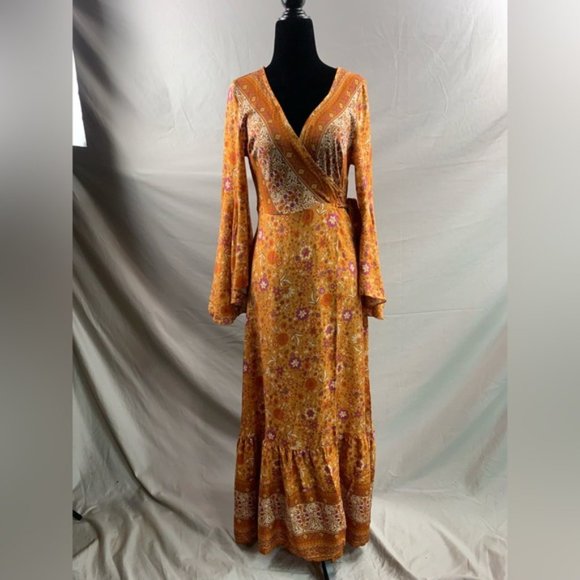 Boho Floral Print Bell Sleeve Tie Front Wrap Dress - Picture 12 of 13